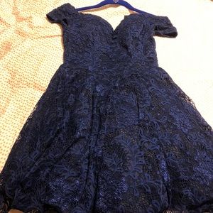 Navy blue and black lace mini dress